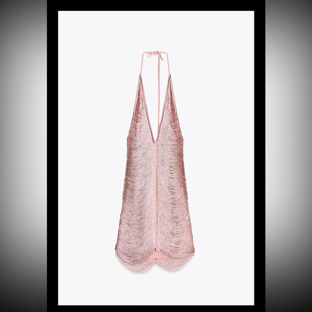 Zara FRINGED HALTER MINI DRESS